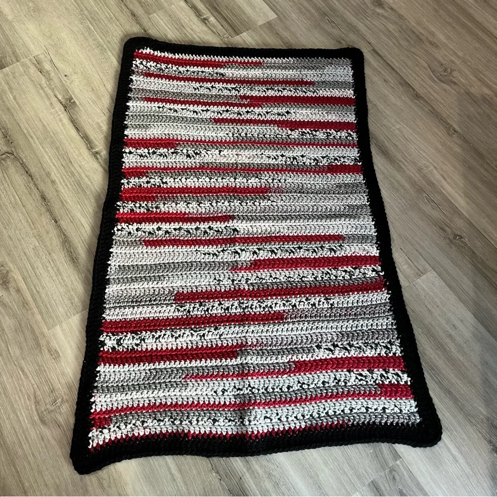 New Handmade Crochet Black, Gray, & Red Blanket